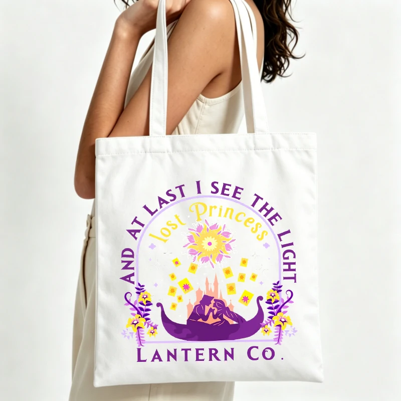 Women's lantern and floral graphic canvas tote bag with typography print, perfect for casual daily use and summer outings