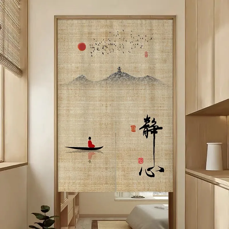 Chinese Style Door Curtain Half Doorway Hanging Noren Fabric Curtain Decoration Chinese Auspicious Red Door Curtain for Kitchen