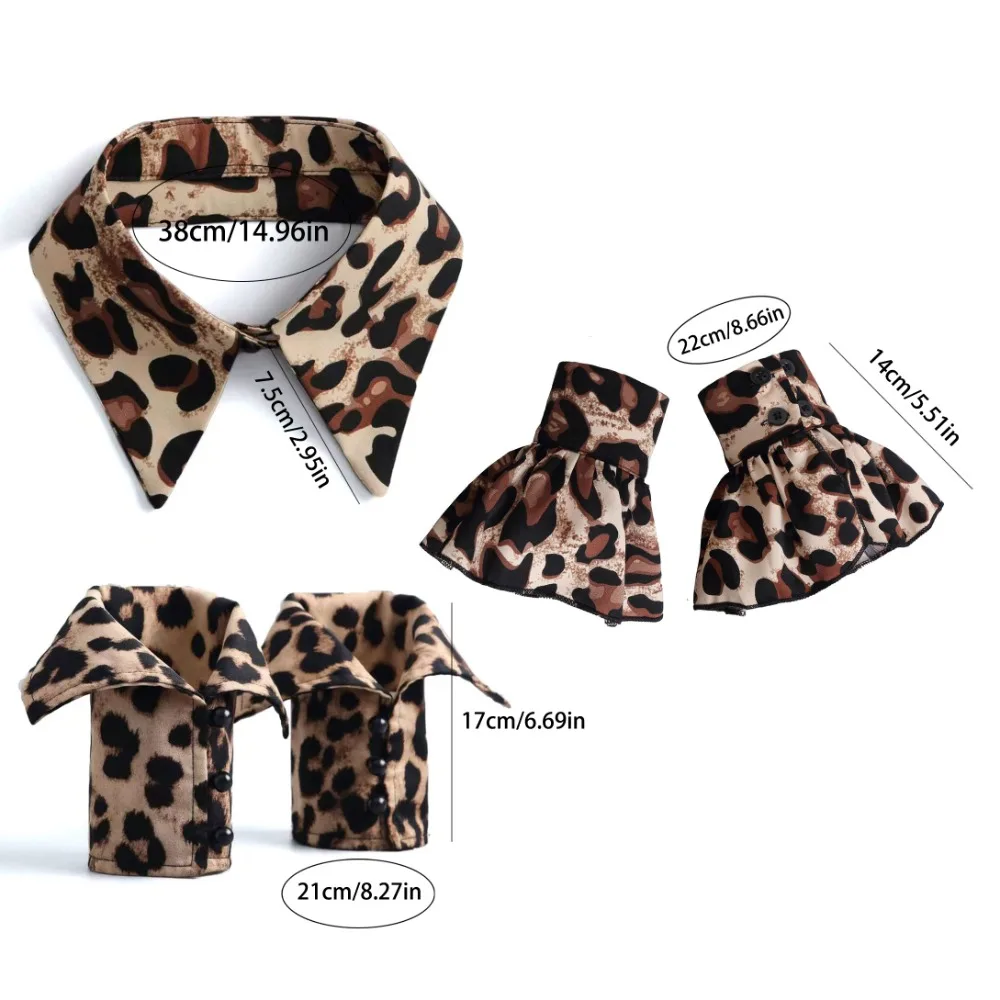 Съемная рубашка с леопардовым принтом, искусственный воротник, декоративные искусственные рукава для рук, легко носить, блузка, воротники, накладные манжеты на запястьях