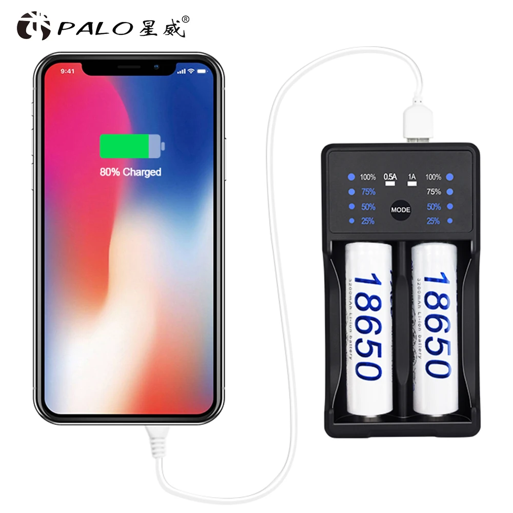 PALO 1500 мАч AA 3,7 В 18650 литий-ионные аккумуляторы для светодиодного фонарика + зарядное устройство для AA AAA 18650 14500 16350 18500 и т. д.