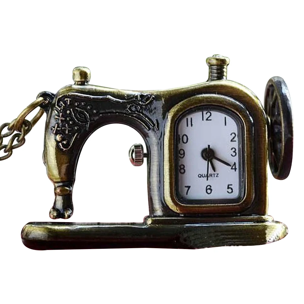 Reloj de bolsillo con diseño de máquina de coser de aleación de bronce Retro con cadena de collar, el mejor regalo para amigos, familiares y amantes