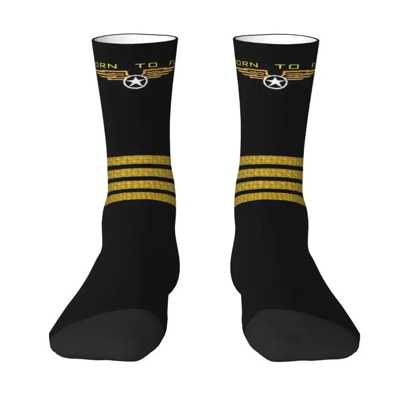 Y2K Cute Printing Born To Fly Flight Pilot For Women Men Stretchy Summer Autumn Winter Flying Aviation Crew Socks