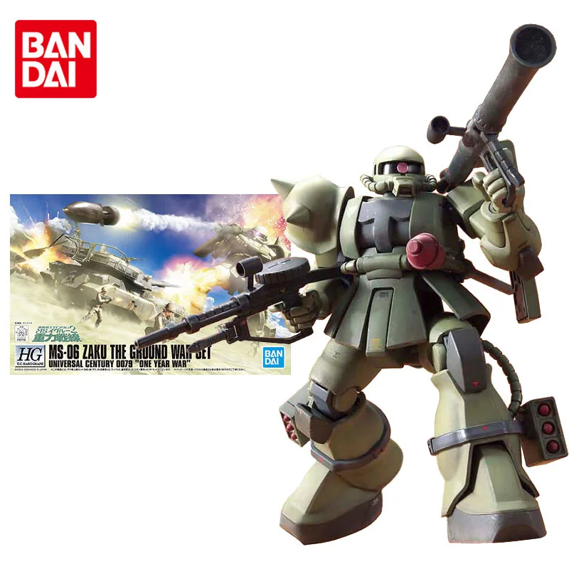 

Bandai Gundam Model Kit Anime Figure HGUC MS-06 ZAKU The Ground War Set Genuine Gunpla Anime Action Figure Toys for Children