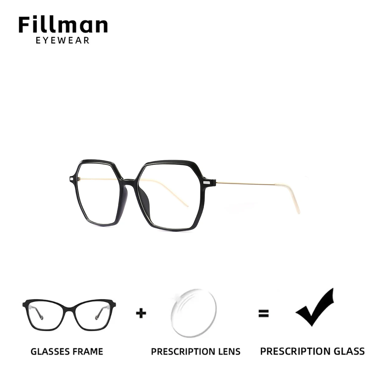 Women Hexagonal TR90 Prescription Eyeglasses Frame Thin Metal Temples Full Rim Lightweight Optical Frame For Myopia Clear Lenses