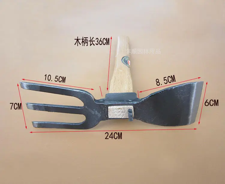 Kusaki forged small hoe rake with wooden handle, durable garden forged rake hoe for flower planting, vegetable loosening