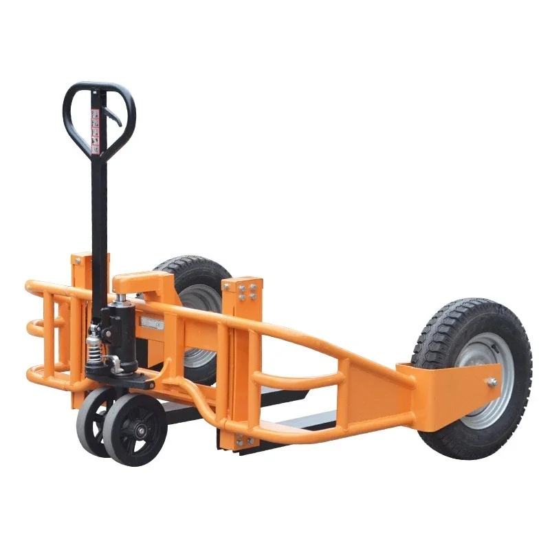 Mountain Type Manual Hydraulic Truck 1 Ton Outdoor Off-road Forklift Wide Leg Inflatable Rubber Large Wheel Pallet 