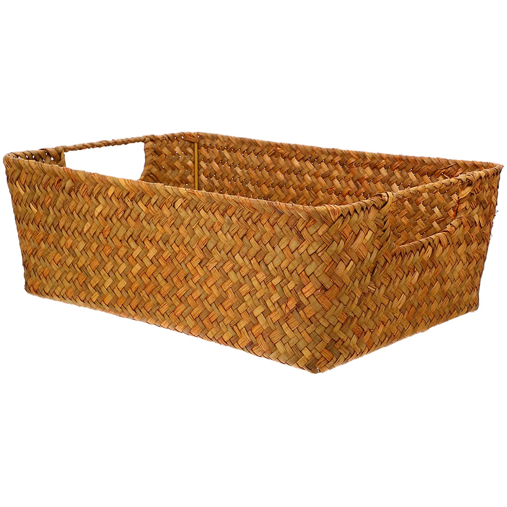 Trays Straw Bread Basket Storage Baskets Toiletries Trash Can Cosmetics Organizer Light Brown