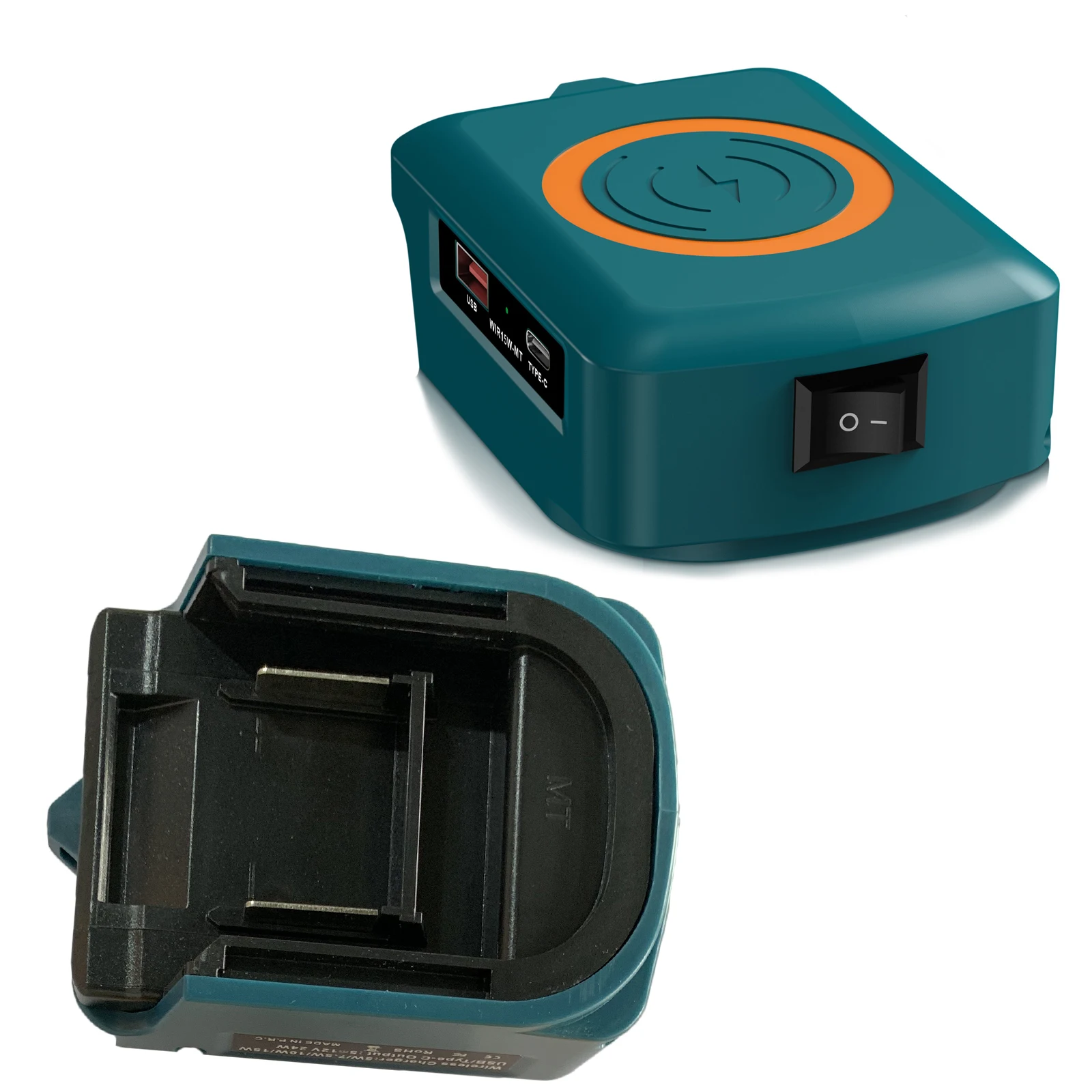 1Pc Blue 15W Wireless Charging Adapter For BL1830 BL1815 BL1840 18V Power Tool Battery USB C Charger For Cell Phone Garden
