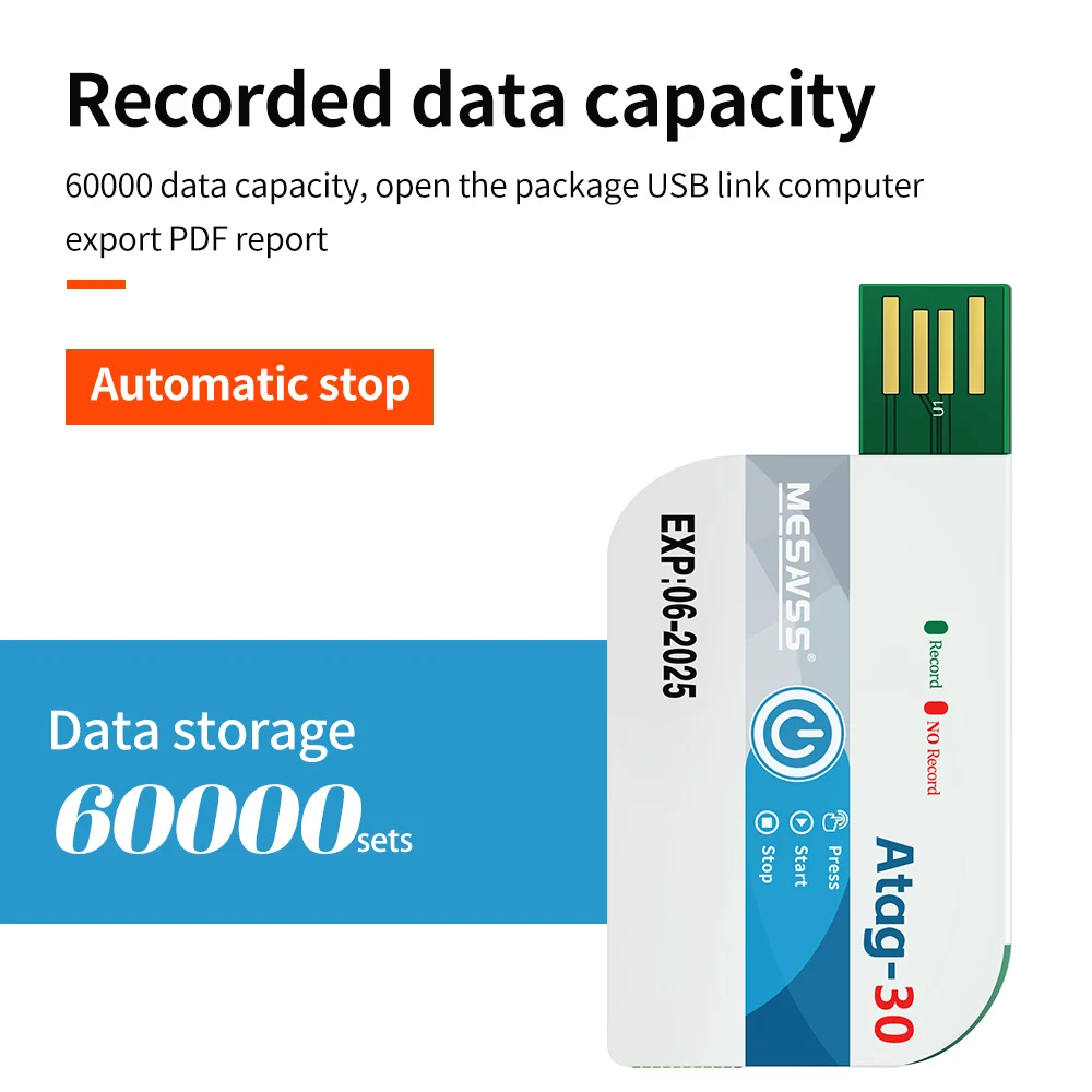 180 Days USB Temperature Data Logger for Storage Refrigerated Transport Laboratory Single Use Temperature Recorder PDF Report