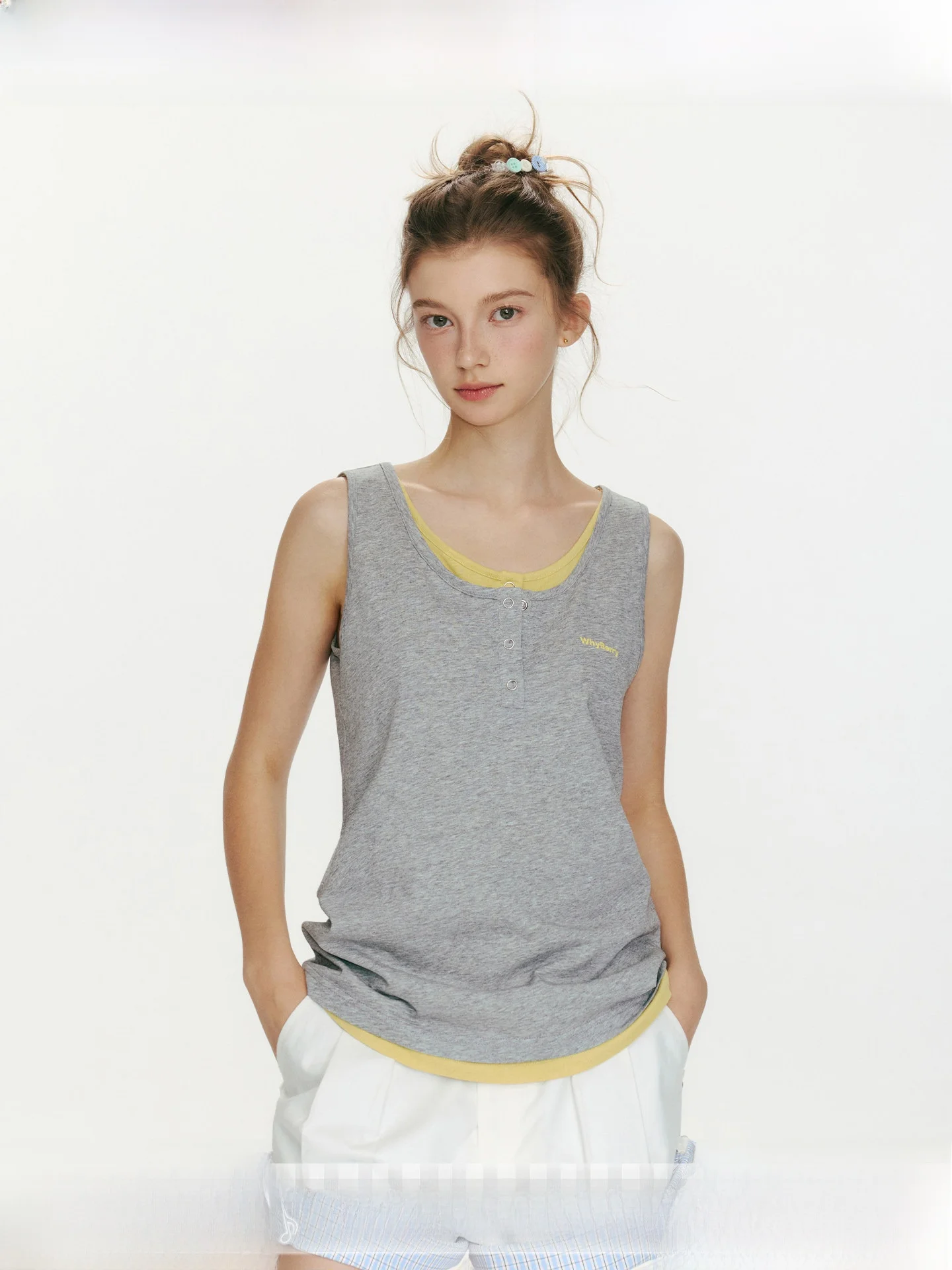 

Женский хлопковый топ-жилет WhyBerry Summer Taste 26SS Color Blo Svel, повседневная базовая верхняя одежда свободного кроя с круглым вырезом