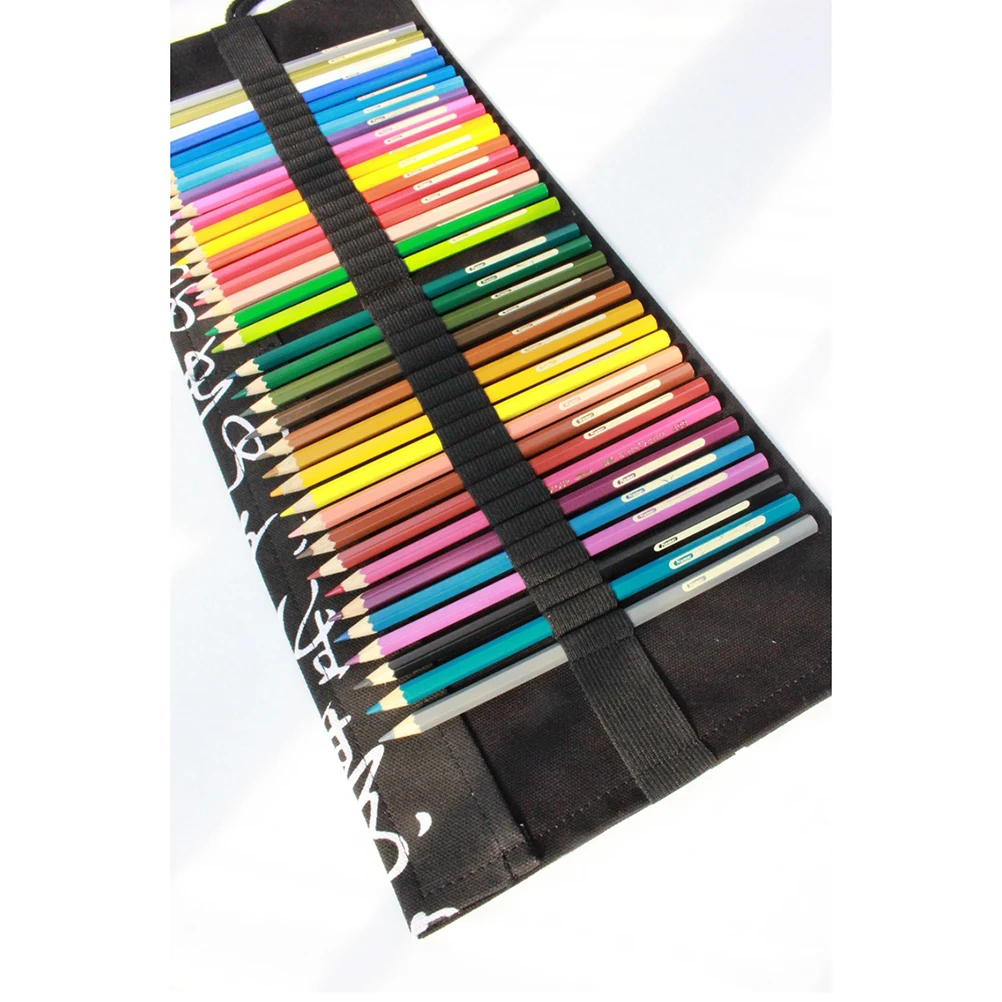 

Canvas Pencil Case Holder Bag Storage Supply Organizer Portable 48 Slots Elastic Knitting Calligraphy Pen Bag