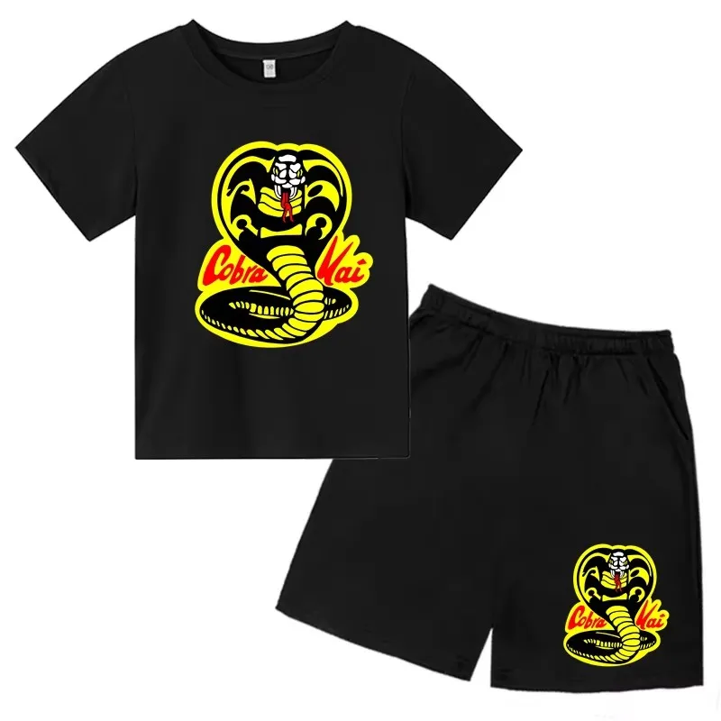 

Snake Letter Printed KidsT T-shirt set For Boys and Girls aged 2-12 Casual and Fashionable Sports Short sleeved+shorts