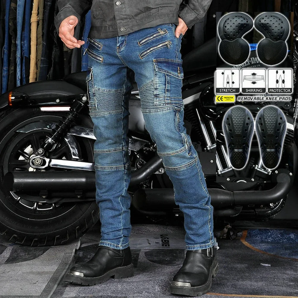 

2023 NEW Motorcycle Riding Jeans Protective Pants for Men Stretch Anti-Fall Protection with 4 X Upgrade CE Armor Knee Hip Pads