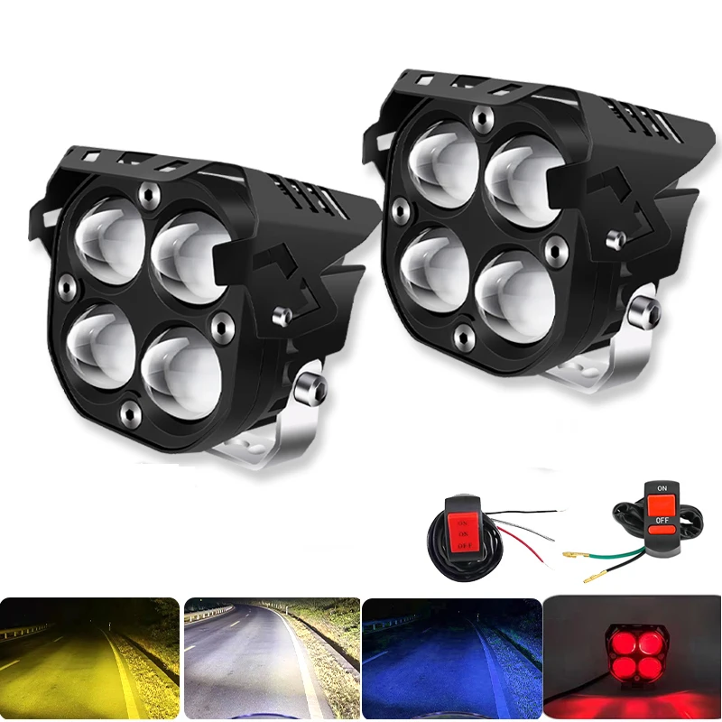 

4 Lens Motorcycle LED Spotlights Auxiliary Headlight 12V 24V Driving Fog Light DRL For Offroad 4X4 Tractor Truck Offroad