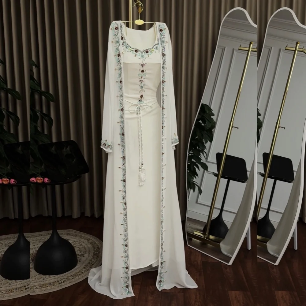 Personalizado glitter beading mangas compridas trompete vestidos longos clássico feminino vestidos de noite sob medida ocasião elegante festa casamento