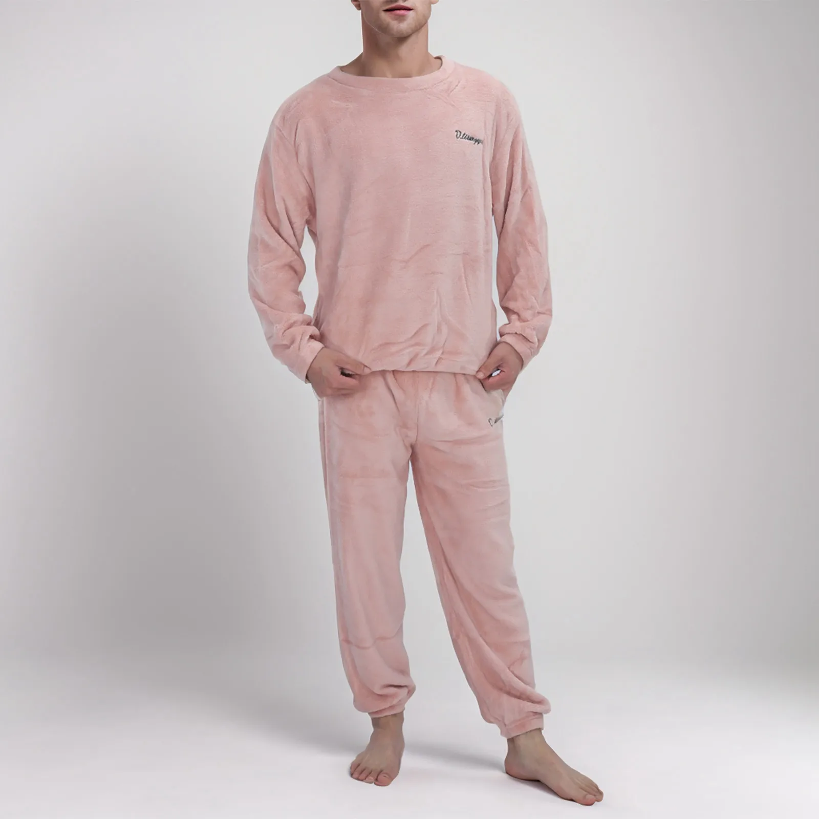 Męska bielizna nocna Piżama 2-częściowy zestaw Jesień Zima Ciepły koralowy polar Gruby termiczny garnitur Homewear O-Neck Pullover Tops+Pants Sets