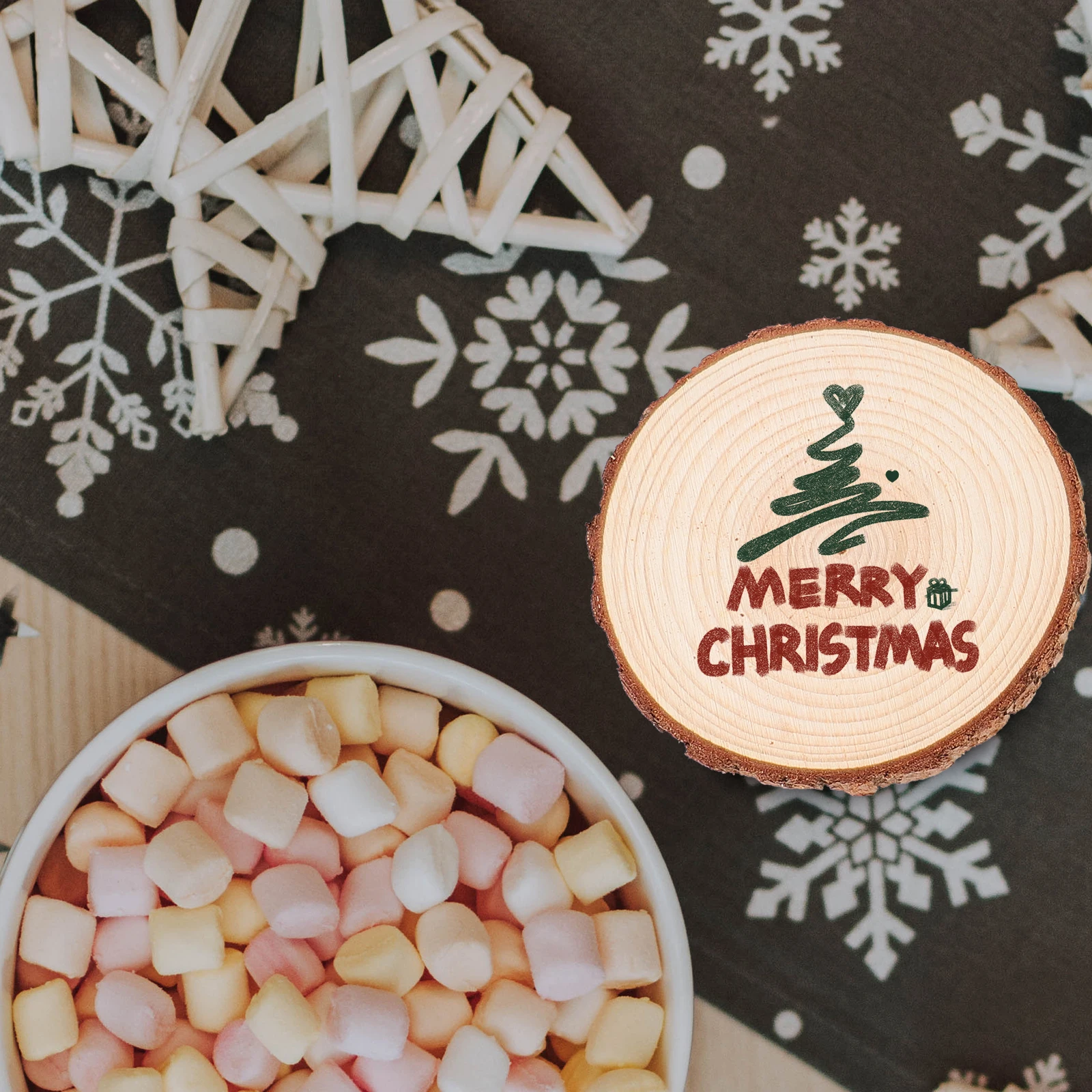 

3 Pcs Xmas Ornaments Wood Painting Board Decorative Solid Wooden Drawing Crafts Hanging