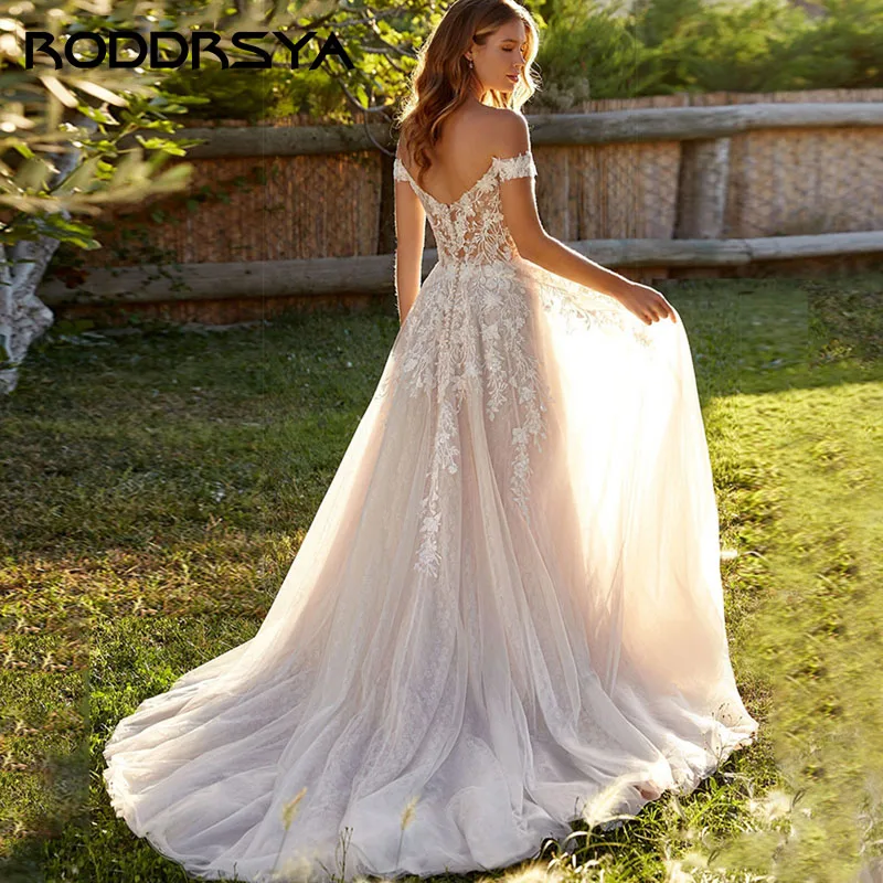 RODDRSYA sexy V-hals strapless trouwjurk elegante off-shoulder applicaties bruid feest lieverd rugloze gewaad De Mariée sexy V-hals strapless trouwjurk elegante off-shoulder applicaties bruid feest lieverd rugloze gewa