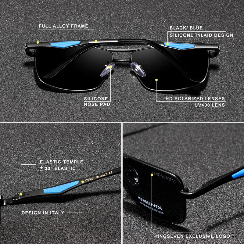 KINGSEVEN Brand Designer Polarized Sunglasses For Driving Men Square Sun Glasses For Men's Fashion Travel Eyewear