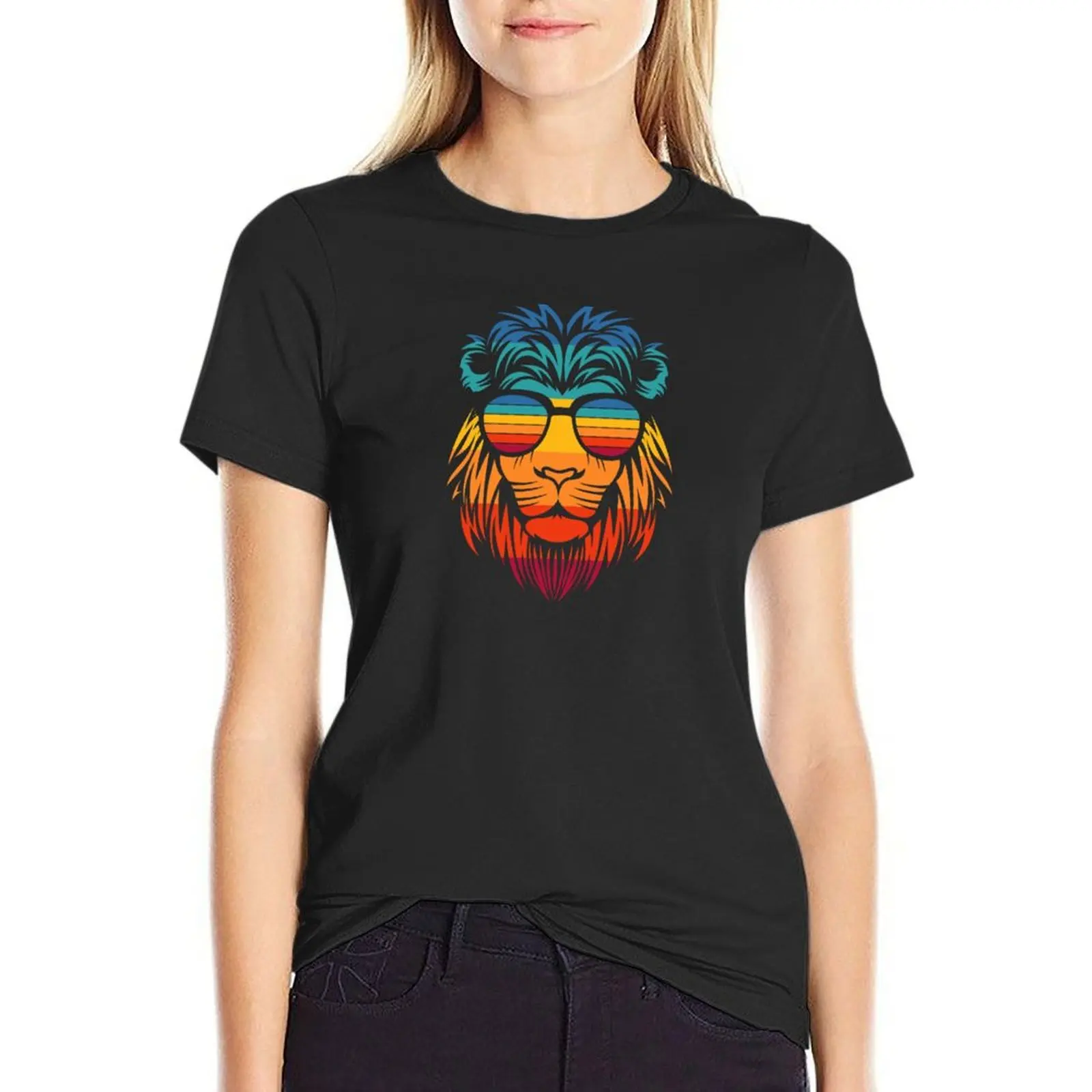 Camiseta con gafas de León para mujer, ropa estética, camisetas de talla grande