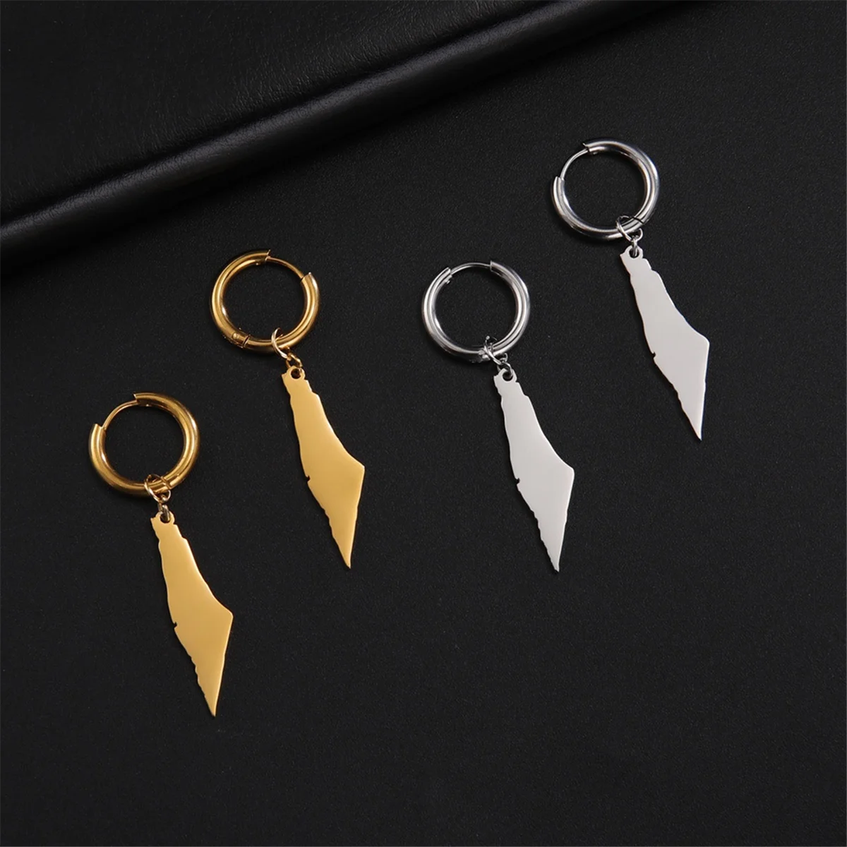 D Gold Palestine Map Dangle Earrings Women Country Geography Map Pendent Earring Stainless Jewelry