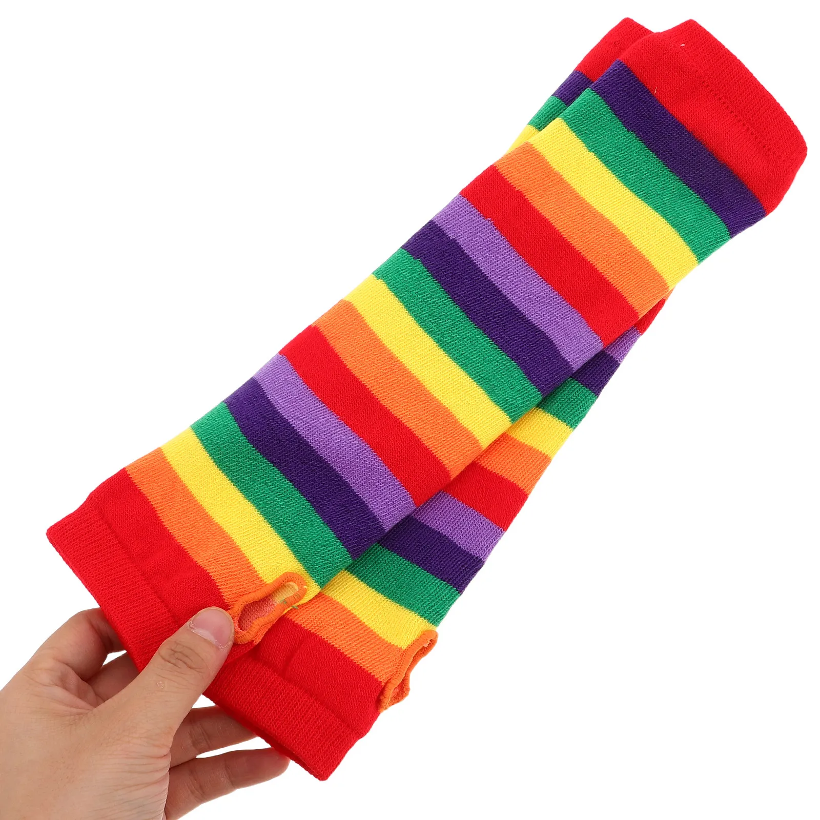 2Pairs Rainbow Hand Knitted Gloves Women Vibrant Colorful Fingerless Winter Gloves for Teens Cosplay Masquerade Festival