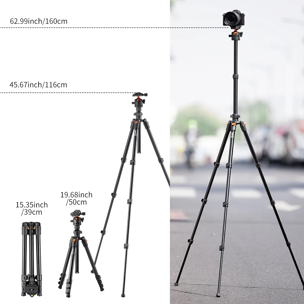 Camera Tripod Stand Aluminum Alloy 160cm 8kg Payload Low Angle Photography Tripod Carrying Bag for DSLR Cameras