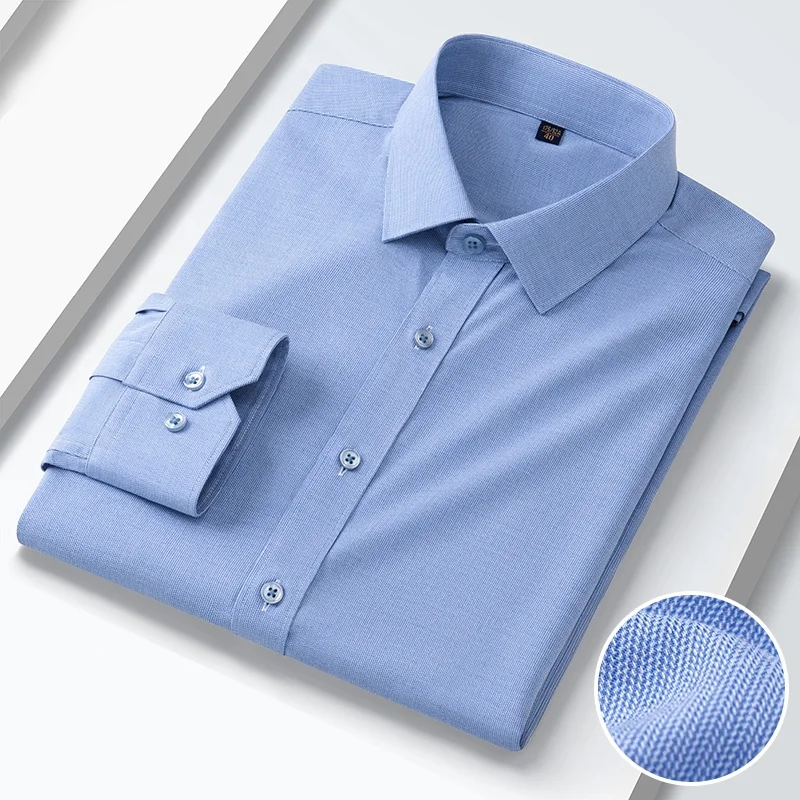 5XL Bamboo fiber Easy Care Anti-wrinkle Solid Color Shirts Men Long Sleeve Causal Men Shirts Short sleeve Slim Fit Business