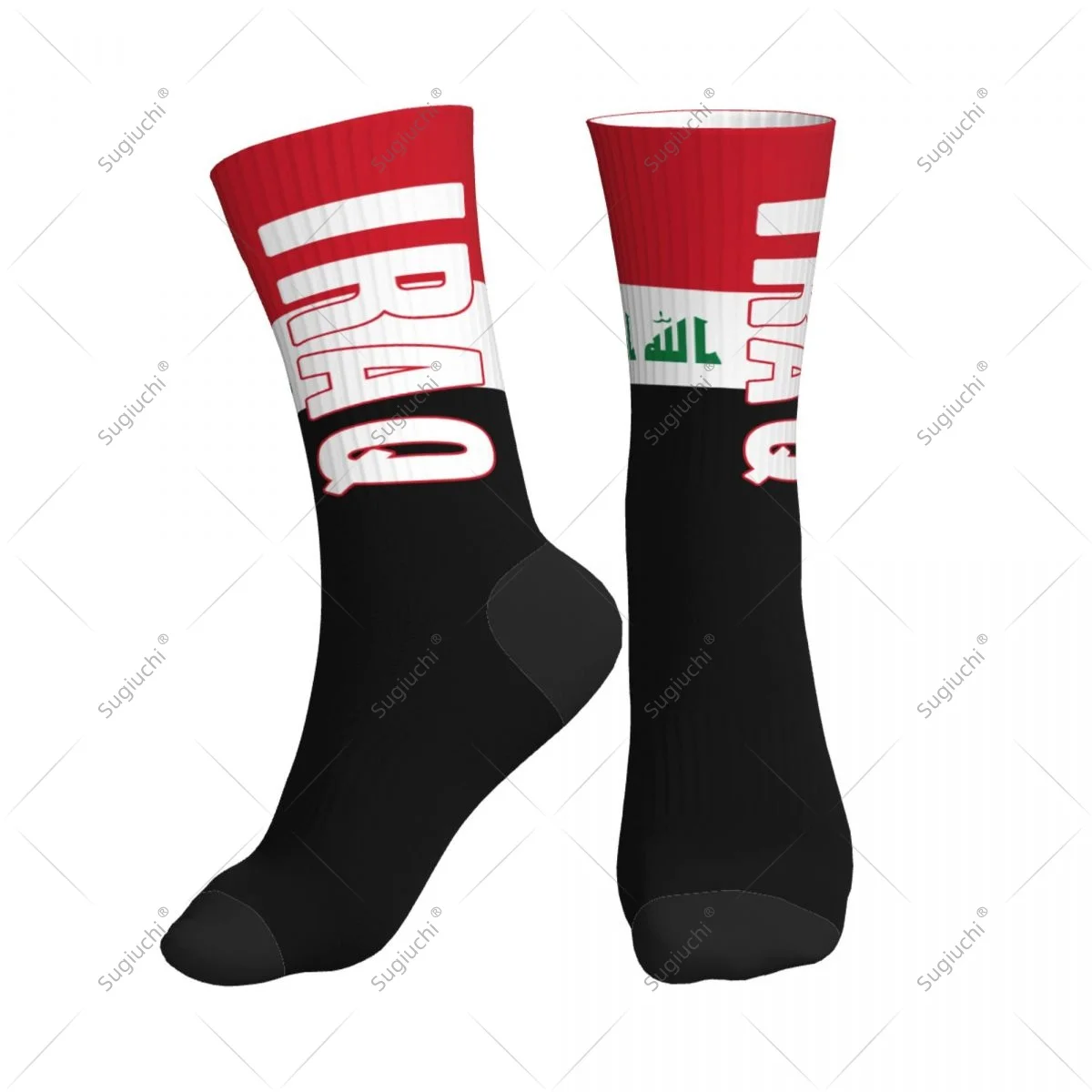 

3D Printed Iraq Flag Polyester Mid-calf Socks For Men Women Kawaii Socks Street Skateboard Socks