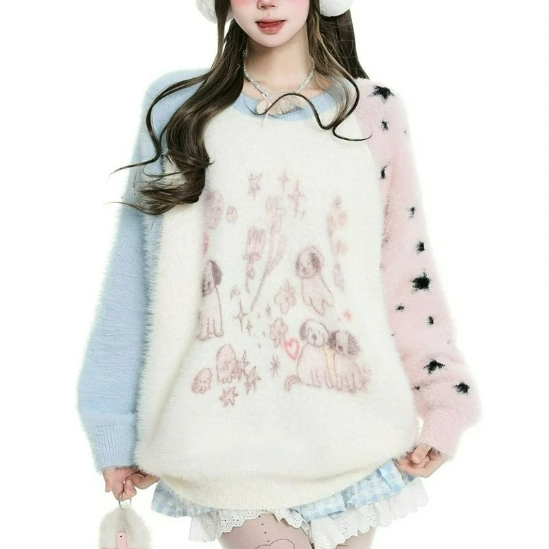 2026 الخريف/الشتاء موضة جديدة Laid-الظهر نمط فضفاض محبوك سترة علوية حلوة لطيف الكرتون خارج على الكتف سترة للنساء #6