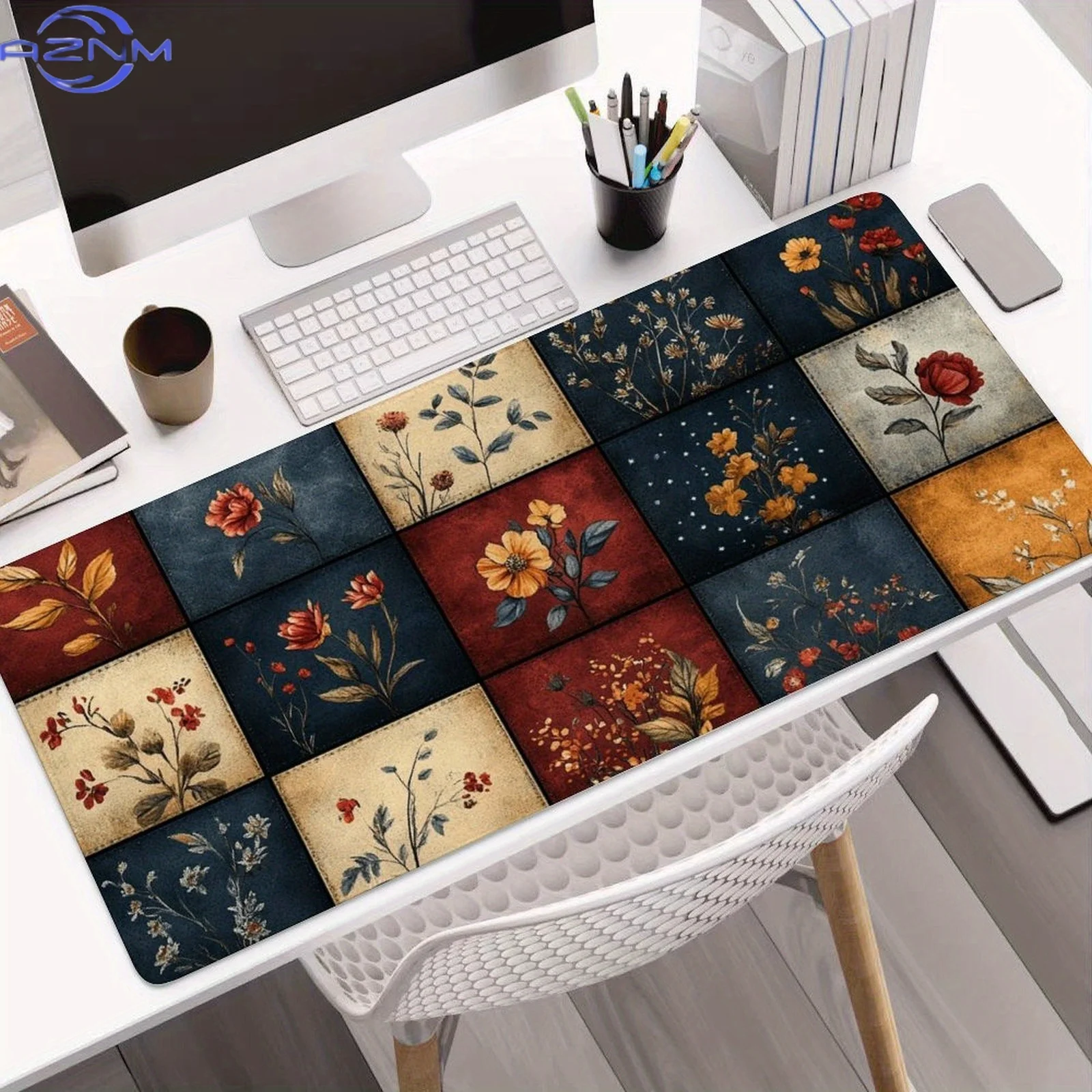 Large  Floral Artistic Mouse Pad - Non-Slip Rubber Desk Mat with Vibrant Botanical Design, Washable Gaming & Office Mouse Pad fo