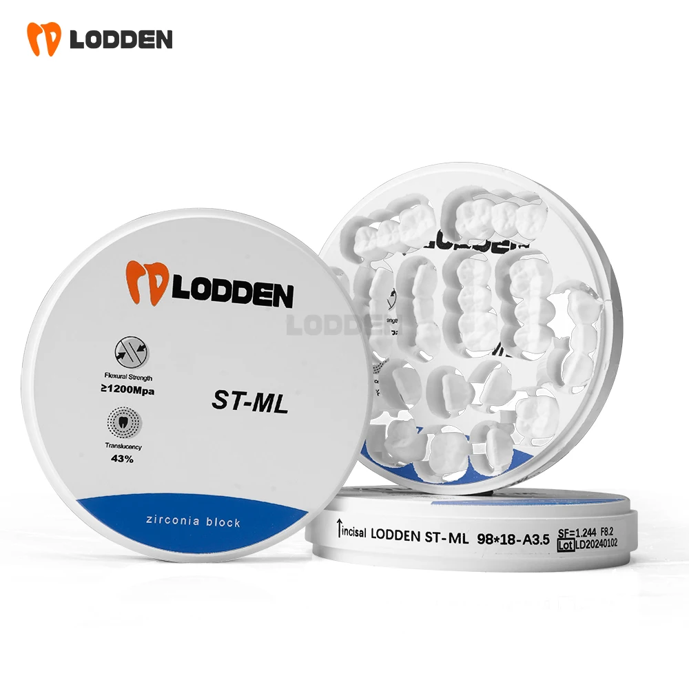 LODDEN ST-ML Zirconia Dental Lab Multilayer 98x10-25mm for CAD CAM Open System Denture Materials Transparency 43% Strength 1200