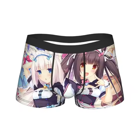 Men Nekopara Anime Underwear Anime Funny Boxer Briefs Shorts Panties Homme Mid Waist Underpants S-XXL