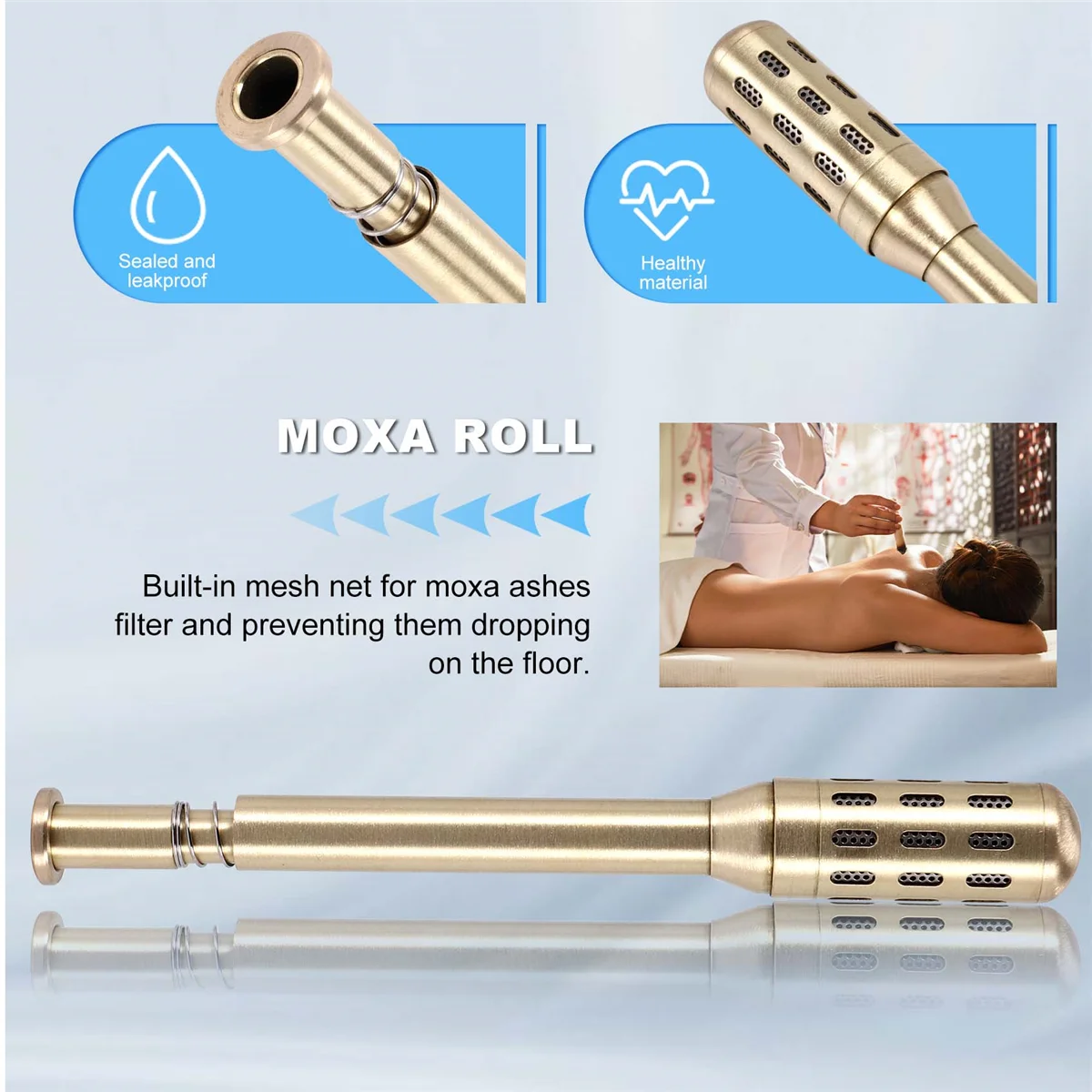 Roll Set Acupuncture Therapy Copper Massage Meridian Moxibustion Roller Stick Mini-Smoke Mugwort Burner