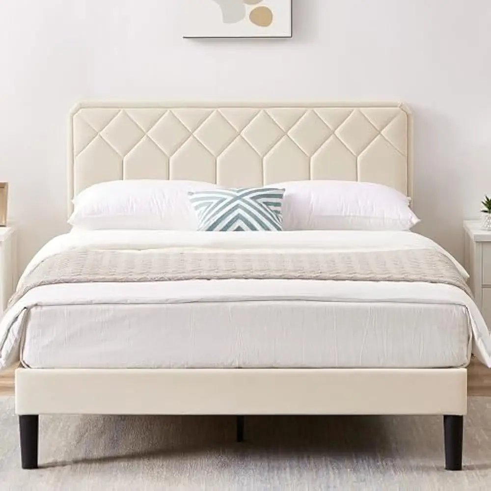 

Queen Size Bed Frame Premium Platform with Height Adjustable Headboard/Mattress Foundation, No Box Spring Needed/Easy Assembly