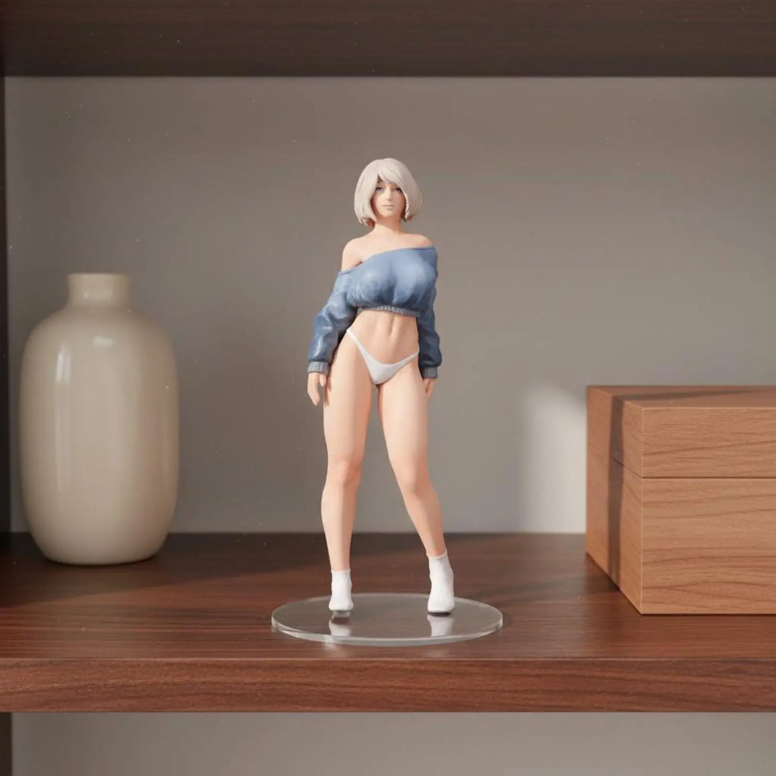 Detailed miniature figurine of a woman with short hair, painted