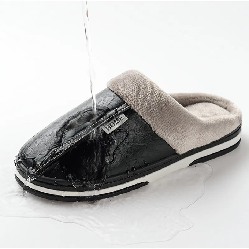 Big Size 50 51 Men Winter Warm Slippers Waterproof Women Indoor Thick Plush Slides Casual Couples Non Slip Flats Bedroom Shoes