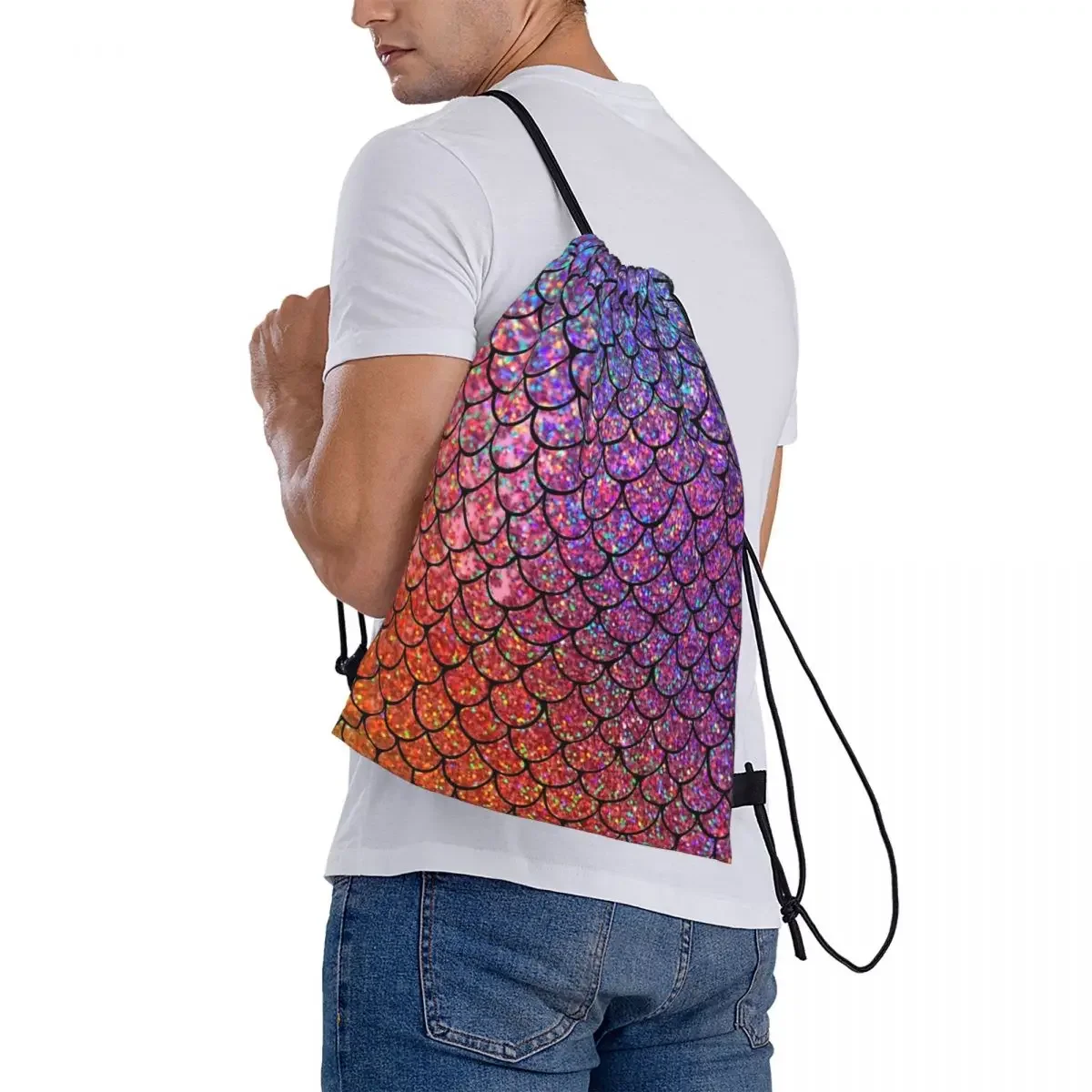 Bunte Glitzer Meerjungfrau Waage Rucksäcke tragbare Kordel zug Taschen Kordel zug Bündel Tasche Schuhe Tasche Bücher tasche für Reises chule