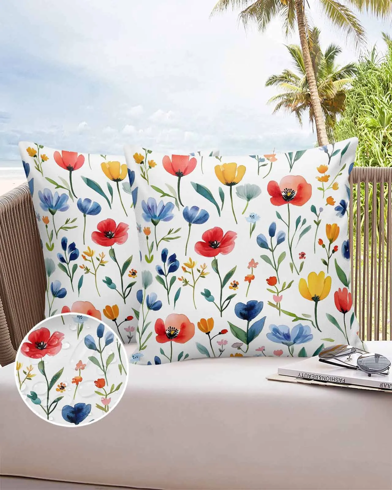 

Red Yellow Poppies Flowers Plant 2/4PCS Outdoor Pillowcase Waterproof Pillow Cover Case Garden Patio Cushion Covers Home Decor