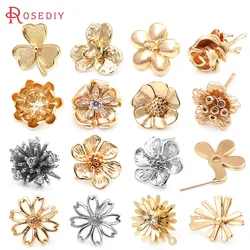 18K Gold Color Brass Flower Stud Earrings Pins Earrings High Quality Diy Jewelry Making Supplies Earrings Accessories for Women