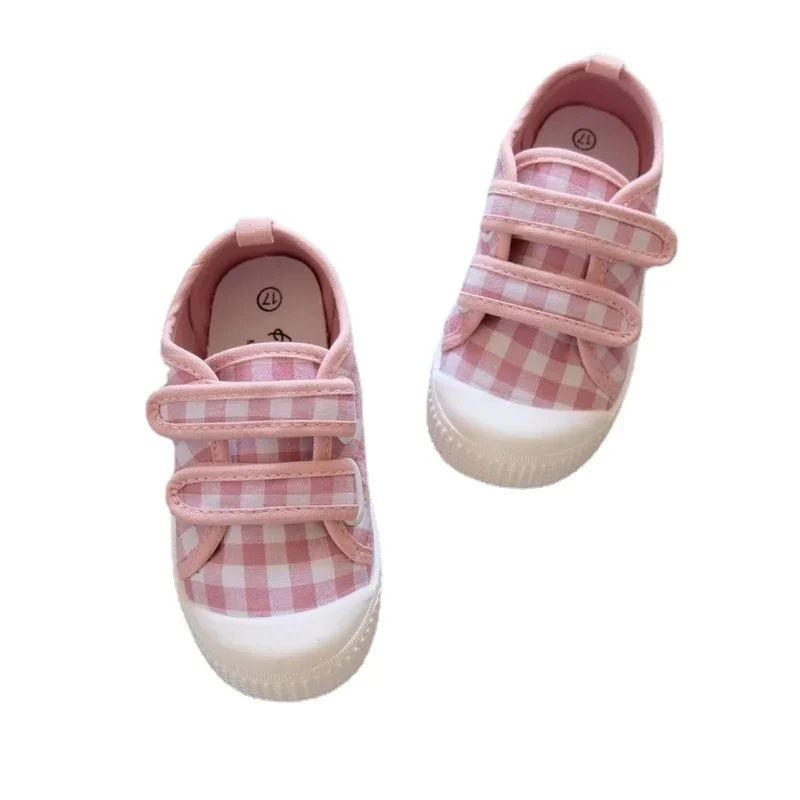 Spring Autumn Korean Plaid Kids Canvas Shoes Boys Girls Breathable Sports Shoes School Casual Shoes Toddler Soft Sole Sneakers