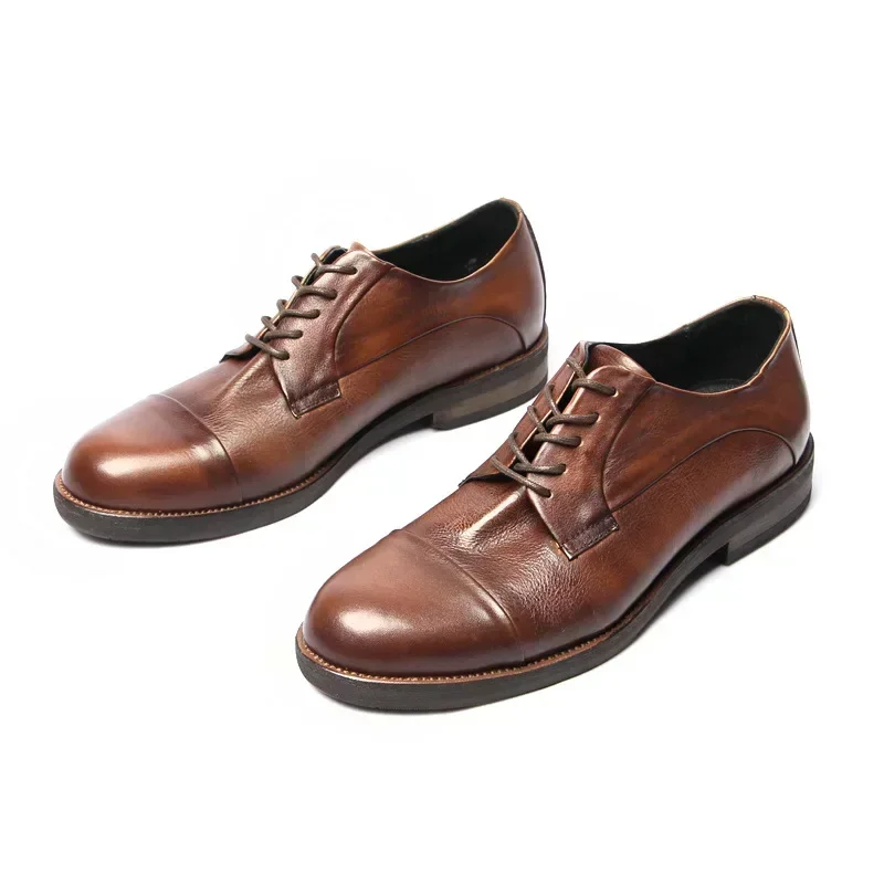 Handmade Mens Dress Shoes Luxury Designer Genuine Leather Oxford Shoes Black Lace-up Workplace Business Shoes Soft Moccasins