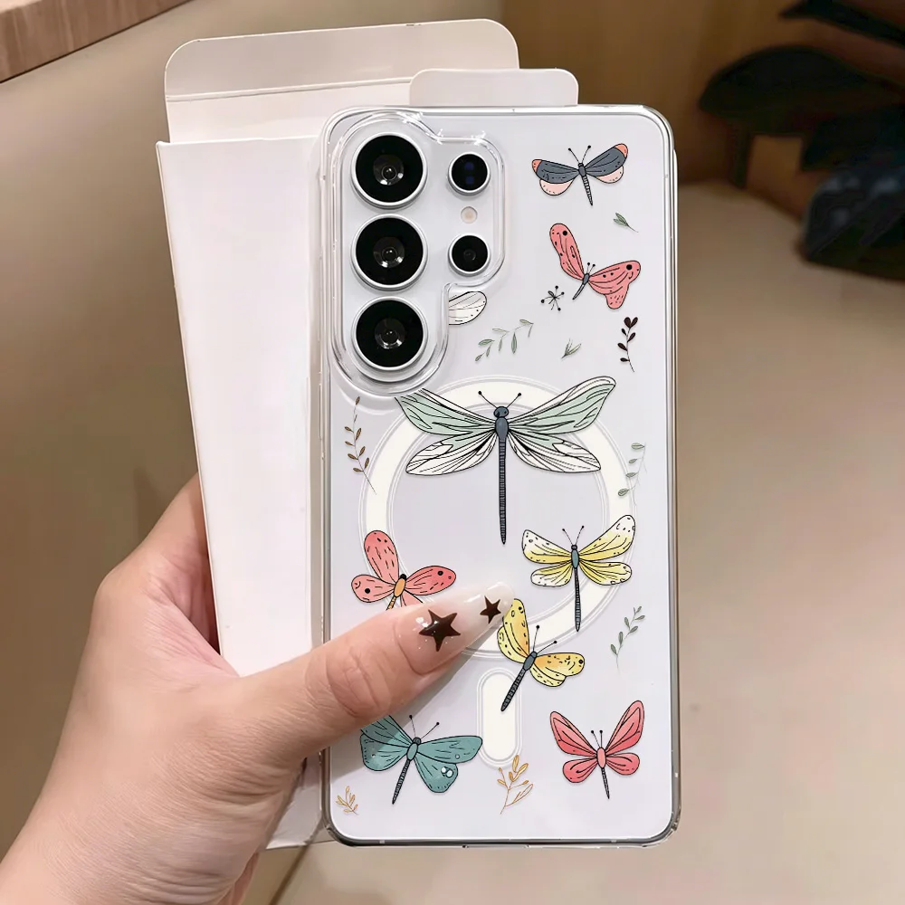 Butterfly Magnetic Transparent Phone Case For Samsung S26 Ultra S25 Case For A57 A37 A56 A36 A26 A55 A35 Shockproof Soft Cover