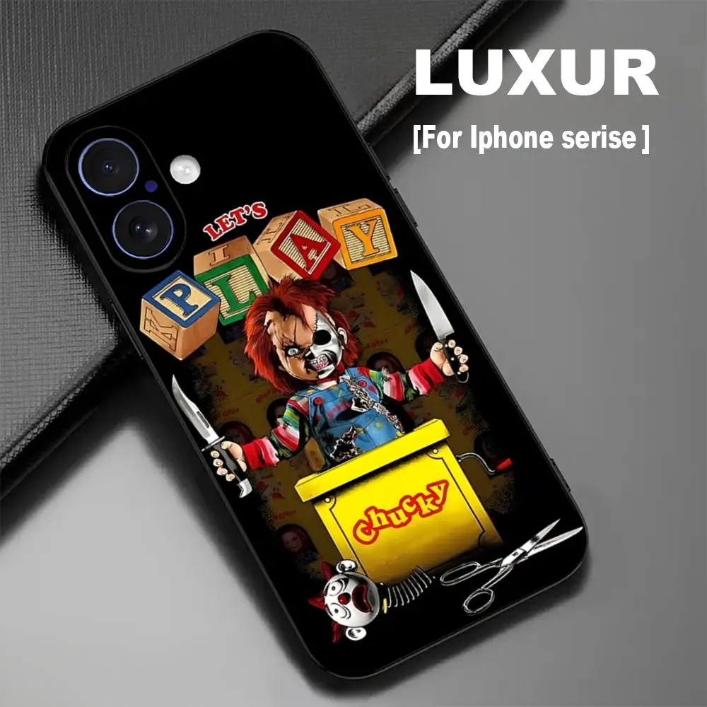 Movie Phone Case For iPhone 18 17 16 15 14 13 12 X XR XS Plus Mini Pro Max Soft black C-Chucky Child play Shockproof Cover