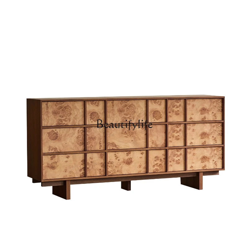 

Retro style bedroom bedside storage nine chest teak color