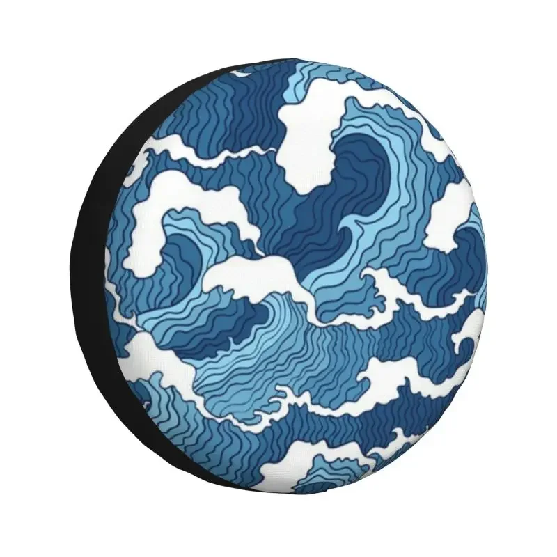 Great Wave Kanagawa Pattern Spare Tire Cover for Grand Cherokee Jeep RV SUV Trailer Ocean Sea Waves Car Wheel Protector Covers