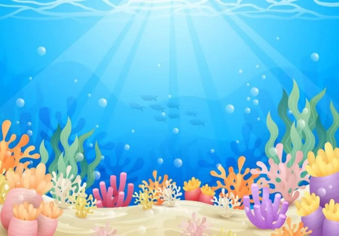 Under The Sea Backdrop Colorful Reefs and Algae Decoration Underwater World Ocean Photography Background Baby Kids Party Banner