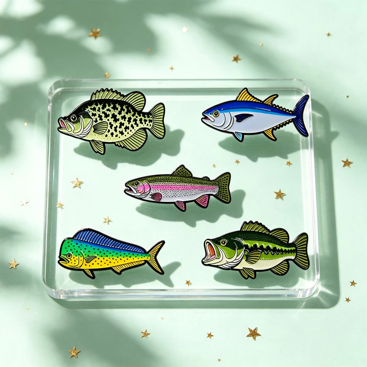 Süßwasser- und Salzwasserfisch-Emaille-Pins: Forellen-, Thunfisch-, Barsch-Anstecknadeln für Angelliebhaber, Broschen für Rucksäcke und Kleidung, Deko-Geschenk – Detail 3