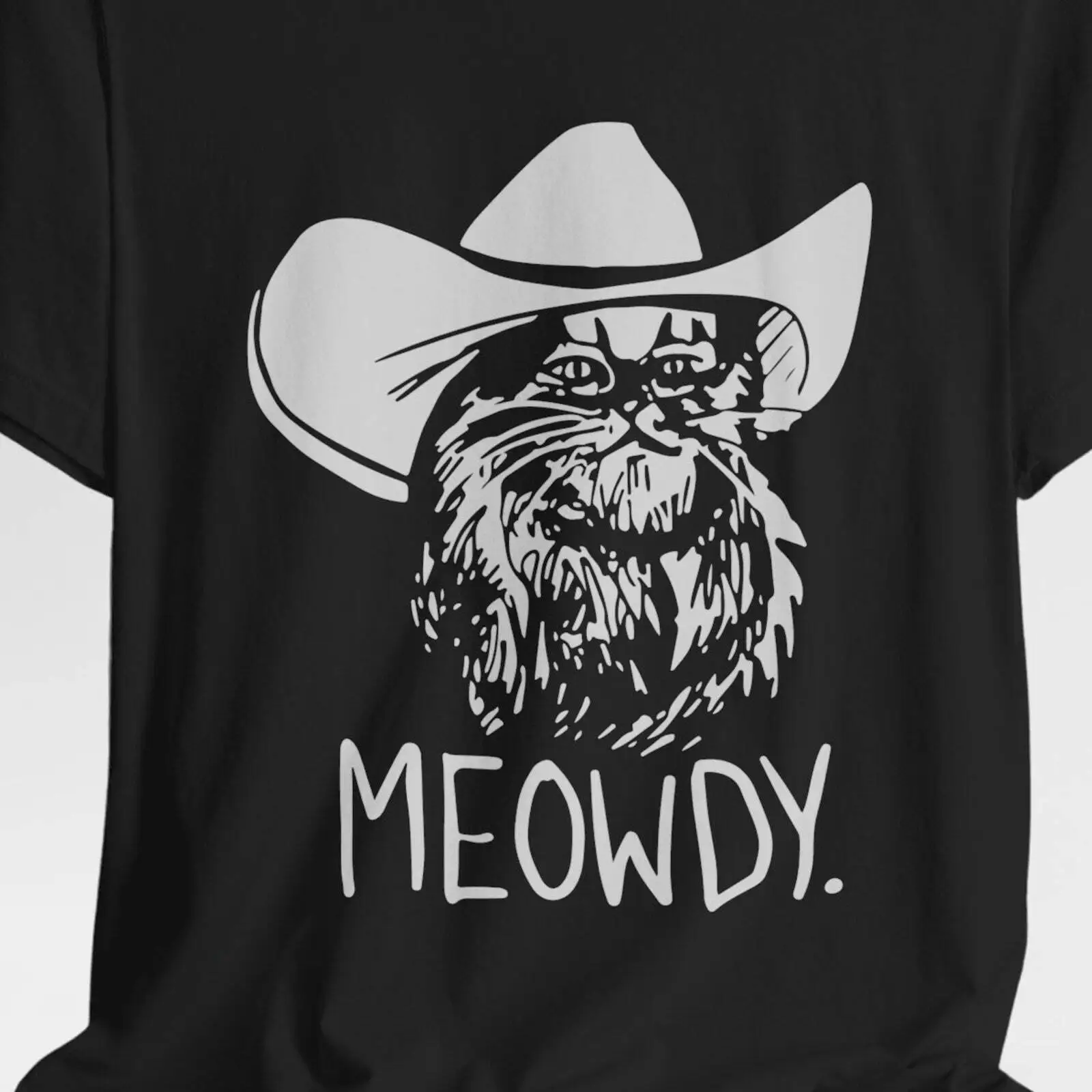 Meowdy Country Cowboy Cat T Shirt In A Hat Jersey Short Slee