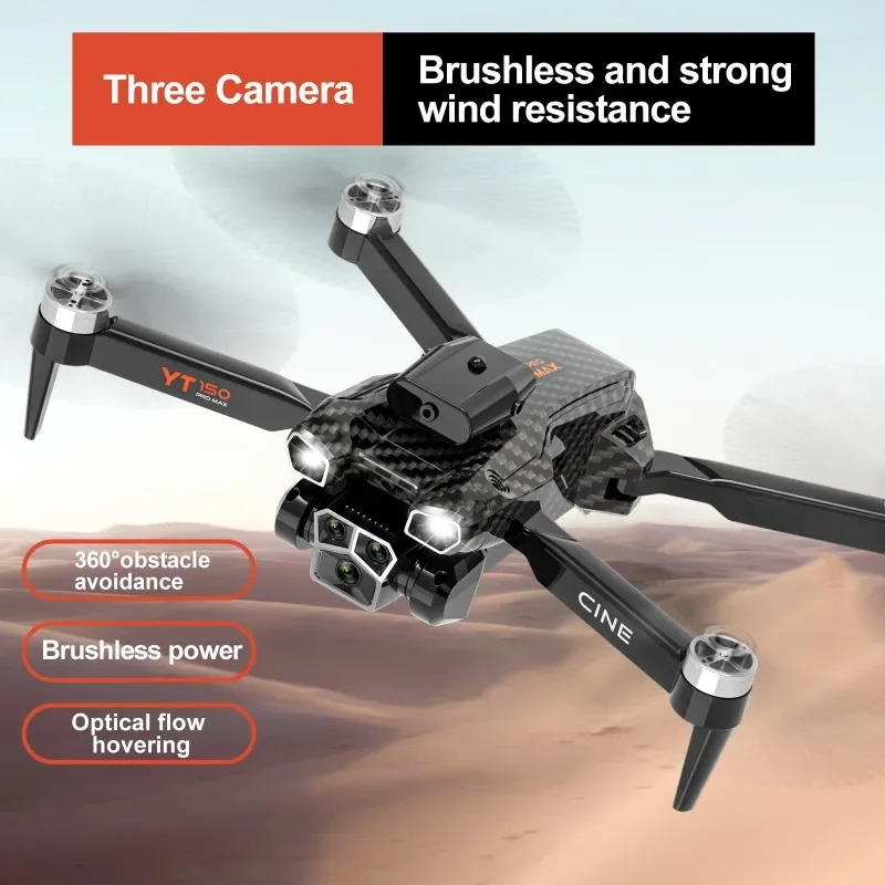 YT150 360° Intelligent Obstacle Avoidance Drone 4K Three Camera Electric Adiustment Brushless Motor RC Quadcopter Toy gift